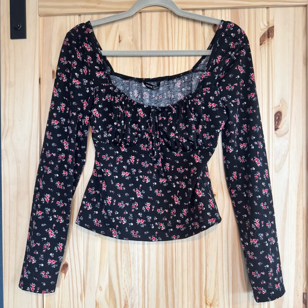 Ruched Bust Ditzy Floral Long Sleeve Top size Large - Picture 6 of 9